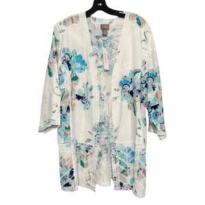 Chicos NEW White Open Floral Lightweight Cardigan Size Large